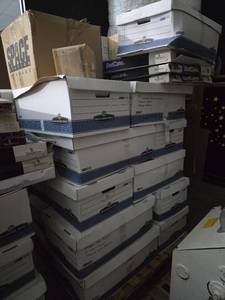 lot 257 image: Pallet of Banker Boxes filled with First Aid Supplies