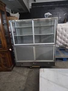 lot 267 image: Glass Display Cabinet 2-Door Sliding Glass Upper Lower Storage
