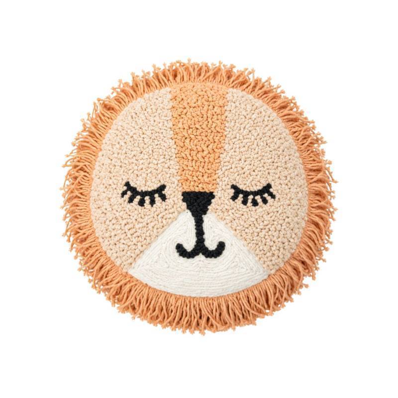 lot 28757 image: Crane Baby Pillow, Decorative Round Animal Pillow for Nursery and Toddler Rooms, Lion, 12 x 12 - Retail $31