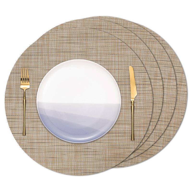 lot 38807 image: 15 Inch Round Placemats Set of 4, Washable Vinyl Woven Place Mats - Retail $14