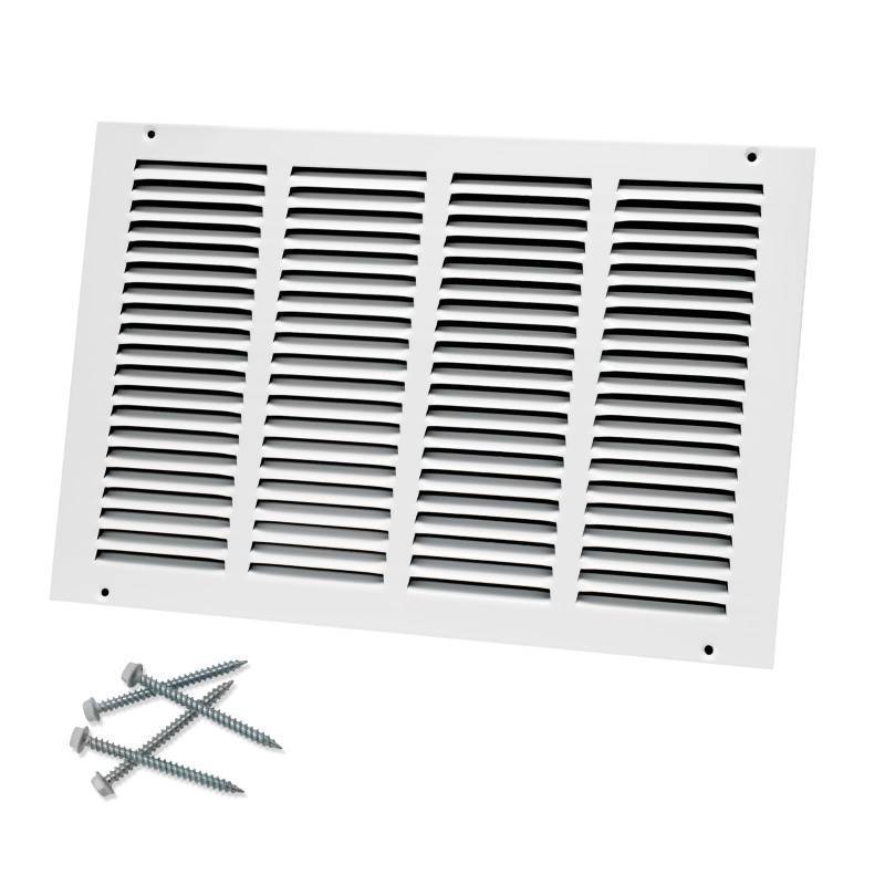 lot 38876 image: 16W x 10H Duct Opening Size Steel Return Air Grille, Air Return Vent Cover for Ceiling and Sidewall - HVAC Air Vent Covers - Outer Dimensions 17.75W x 11.75H - Retail $23