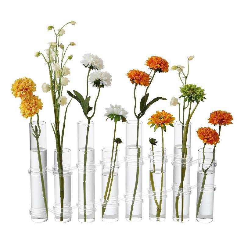 lot 38892 image: Hinged Flower Vase Different Heights Clear Cylinder Tiny Glass Foldable Vase Test Tube Propagation Station - Retail $22