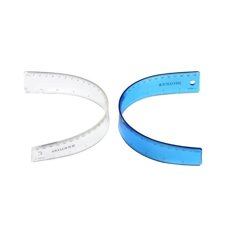 lot 38919 image: Flexible Shatterproof Bendable Unbreakable Safe Soft Transparent Clear Plastic Straight Flat Ruler, 30 cm12 inch. Set of 2, Clear and Blue, for Home, School, Office, for Kids and Adults - Retail $10