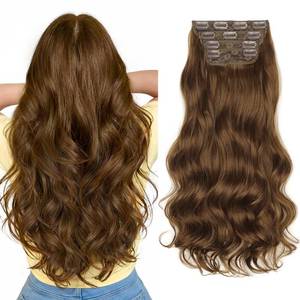 lot 73749 image: Curly Clip In Hair Extensions Layered 20 Chestnut Brown - Retail $25