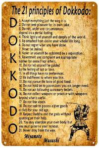 lot 73751 image: Vintage Metal Signs 21 Principles of Dokkodo Tin Sign Miyamoto Musashi Inspirational Motivational Quote Poster Wall Art Decor Plaque for Home Cafe Club Office Living Room Gift 8x12 inch - Retail $12