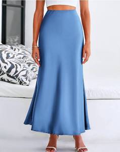 lot 73763 image: Blue Satin Maxi Skirt Elastic High Waist Mermaid Hem SMALL - Retail $36