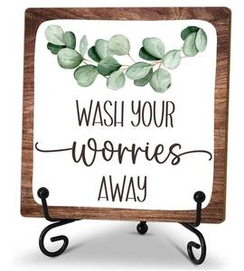 lot 73765 image: Wash Your Worries Away Sign, Funny Bathroom Laundry Room Sink Shelf Decor, Sage Green Bathroom Guest Bathroom Decoration, Funny Toilet Washroom Accessories - Retail $12