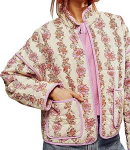 lot 73770 image: Vintage Floral Puffer Quilted Jacket Womens Coquette Cropped Padded Coat Boho Lightweight Cardigan - Small - Retail $43