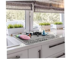 lot 73772 image: Drying Mat 28x20inch Multipurpose Sink Mat Silicone Non-slip Under Sink Mat Heat Resistant Solid Flexible Dishwasher Safe Stove Top Cover, Dark Grey Sink Mat Under Sink Mat Kitchen Drying Mat - Retail $20