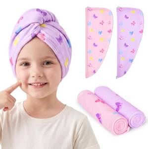 lot 73776 image: Kids Microfiber Hair Towel Wrap 2Pack Absorbent Hair Drying Turban for Girl - Retail $13