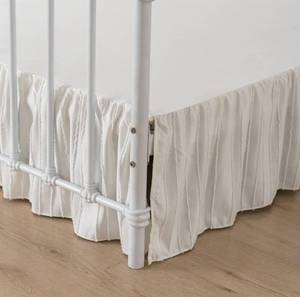 lot 73796 image: Bed Spread Skirt Queen Size - Ruffled Bed Skirt - with Split Corners - IvoryStriped Boho Tufted -18 Inch Drop  - Retail $31