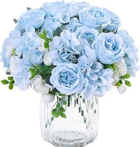 lot 73801 image: 4 Packs Peonies Artificial Flowers, Blue Silk Flowers Artificial Peonies - Retail $17