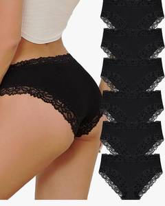 lot 73808 image: Cotton Underwear for Women No Roll Soft Panties No Dig Lace Waist Hipster Breathable Cheeky Lingerie for Women Size XXL- Retail $15