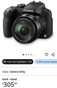Panasonic Lumix DMC-FZ200 12.1 MP, f2.8 Aperture, Digital Camera with CMOS Sensor and 24x Optical Zoom - Original MSRP $600 - Retail: $300