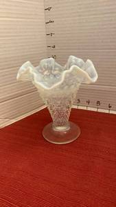 lot 1026 image: Fenton Hobnail Ruffled Edge Pedestal Vase