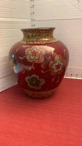 lot 1044 image: Red Decorative Vase with Floral Motif