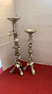 lot 1053 image: Pillar Candleholder Set of 2 Silver-Tone Tripod Base