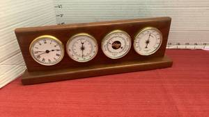 lot 1057 image: 4-Piece Weather Station Set Clock Barometer Thermometer Hygrometer