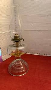 lot 1066 image: Oil Lamp with Chimney and Embossed Glass Base