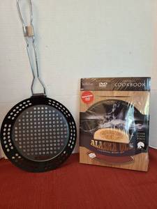 lot 1208 image: Alaska Ulu Chopping Bowl Set with Instructional DVD and Cookbook, plus a  BBQ grill pan