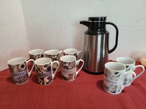 lot 1226 image: Thermal pouring carafe and coffee cups.