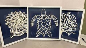 lot 1327 image: Three Framed Wall Art Set Sea Life Designs 15 x 15