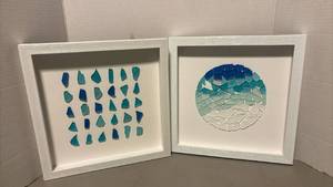 lot 1329 image: Sea Glass Wall Art 2-Piece Framed Set Blue Teal White