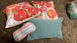 lot 1401 image: Decorative Pillows with Floral and Striped Prints