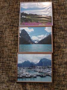 lot 2003 image: Set of 3 Framed Landscape Photographs Mountain Lake Marina Scenes 11x14