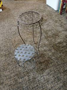 lot 2009 image: Decorative Plant Stand with Scrollwork Top and Lattice Seat tallest one 24 inches