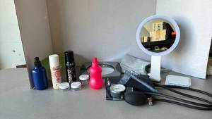 lot 3009 image: Makeup & Hair Care Lot with LED Mirror and Blood Pressure Cuff