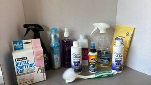 lot 3014 image: Cleaning Supplies Lot Spray Bottles Brushes Caps Glade Snow White Armorall