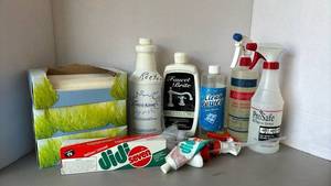 lot 3016 image: Cleaning Supplies Lot Rector Liquid-Klean Faucet Brite Polish Clear Power Glass Cleaner ProSafe Sprayer