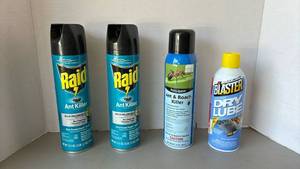 lot 3021 image: Raid Ant Killer - two full cans.  Fertilome Ant & Roach, Blaster Dry Lube