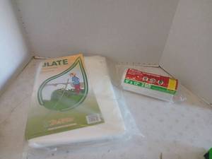 lot 3037 image: Plastic Dropcloth 9 x 12 2 Mil and N-Sulat Garden Fabric Lot opened