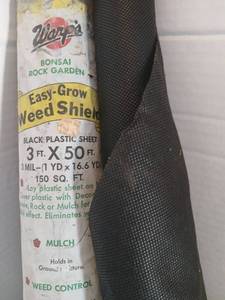 lot 3039 image: Warp Bonsai Rock Garden Easy-Grow Weed Shield Black Plastic Sheet 3 ft x 50 ft opened