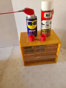 lot 3101 image: 10 drawer bin with contents, WD-40 and pure silicone spray