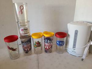 lot 3113 image: Rival water heating pitcher, plastic insulated tumblers