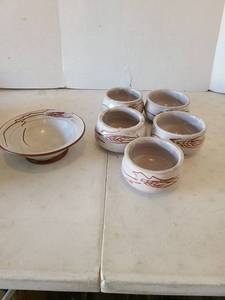 lot 3118 image: Pottery Dinnerware Set 6 Bowls Red Brown Glaze Handthrown