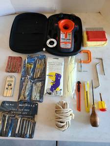 lot 3146 image: Black and Decker stud finder in case, small tool sets, grill rescue scrubber, more.