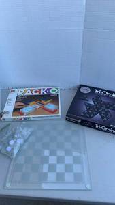 lot 3228 image: MB Rack-O Game, Tri-Ominos Game, Chess Board Lot