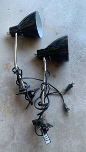 lot 3310 image: Two Clip Lamps with Flexible Gooseneck Arms and White Shades