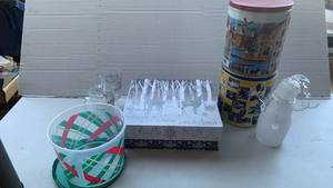 lot 3312 image: Christmas Holiday Decorative Lot Snowman Figurine Mugs Tin Container