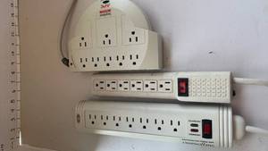 lot 3331 image: Lot of 3 Power Strip Surge Protectors Multiple Outlets