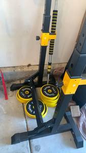 lot 3408 image: Dumbbell Weight Rack with Barbell Plates and Squat Stand
