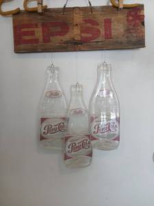 lot 3504 image: Pepsi-Cola Bottle Mobile Wall Hanging with Wooden Sign
