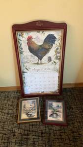 lot 1096 image: Thomas Kinkade 2026 Calendar 27X15 Rooster Wall Art with 2 Framed wall decor