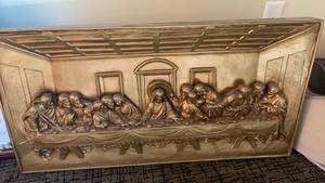 lot 1097 image: 3D Wall Plaque Last Supper Figural Scene 16X31