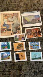 lot 1099 image: Norman Rockwell wall decor and post cards and more 15X12 and smaller