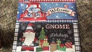 lot 1107 image: Decorative Mat Panels Lot 6 Pieces Holiday Americana Gnome Welcome